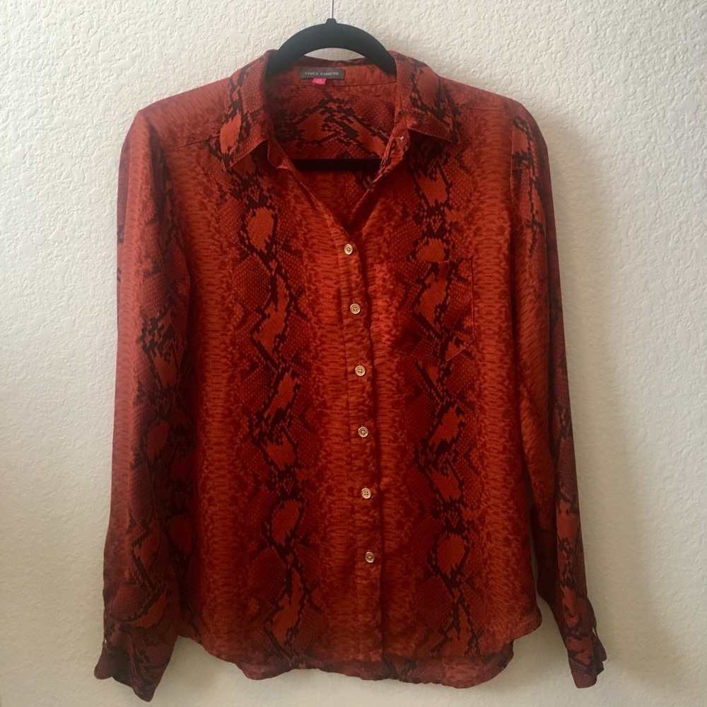 Vince Camino orange snakeskin button down size: XS